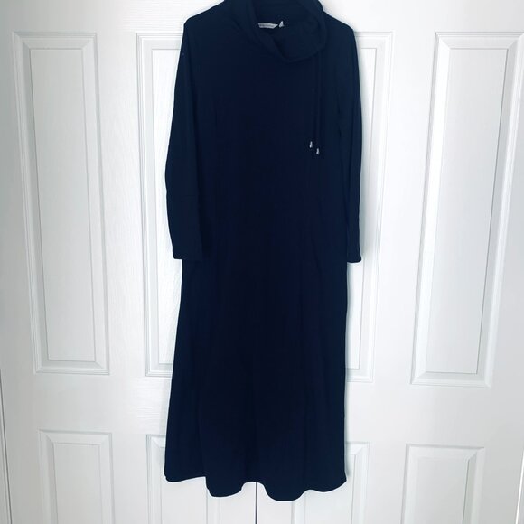 SOFT SURROUNDINGS BLACK  Sweatshirt Dress Long Sleeves Convertible Collar w Trim - Picture 5 of 10